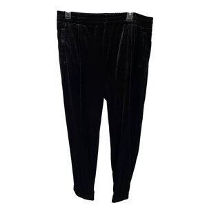 Tractr Womens Black Velvet Jogger Pants Size 14/32 Elastic Waist Pockets Lounge